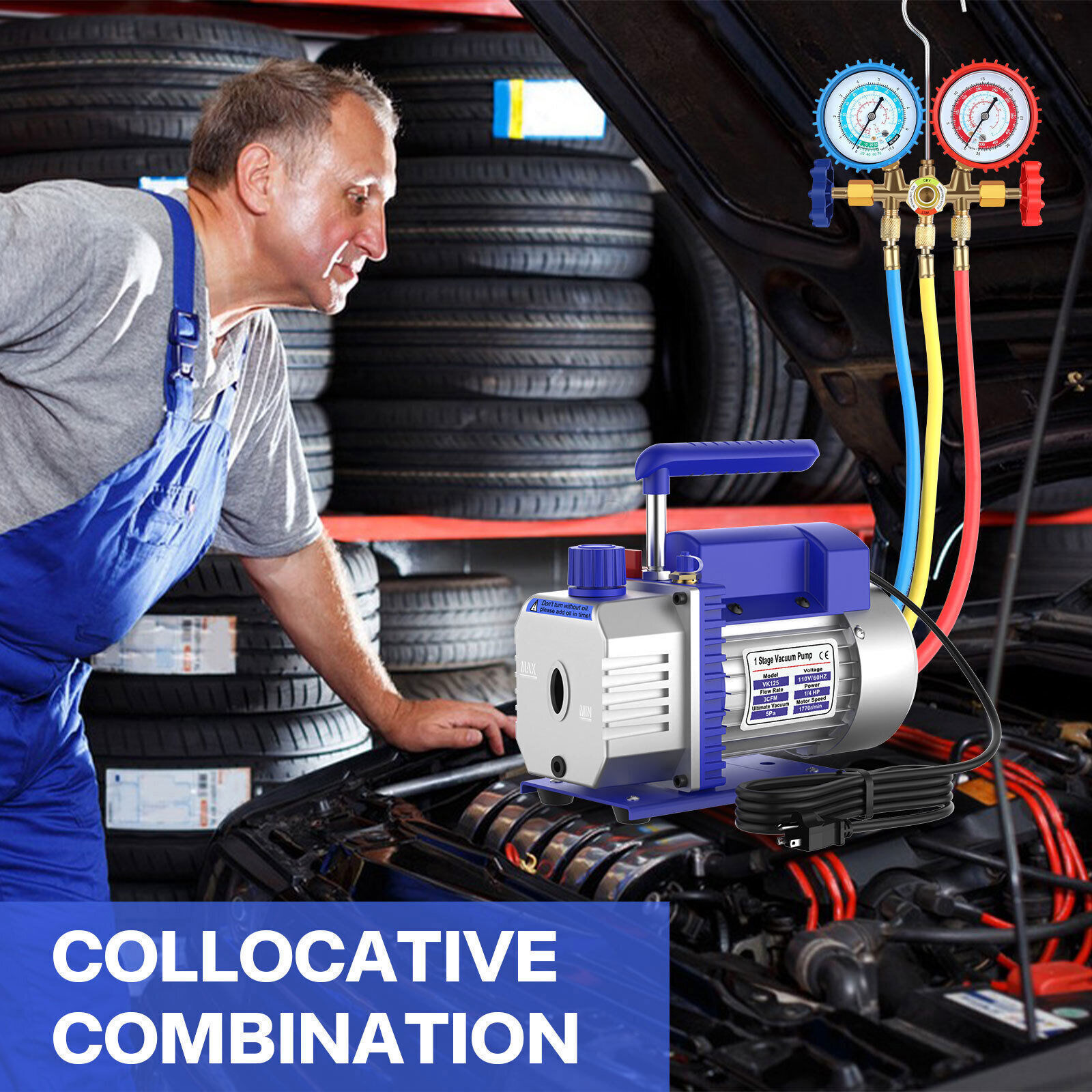 3 CFM Air Vacuum Pump HVAC Manifold Gauge Set AC A/C Refrigeration Kit SHIP NOW