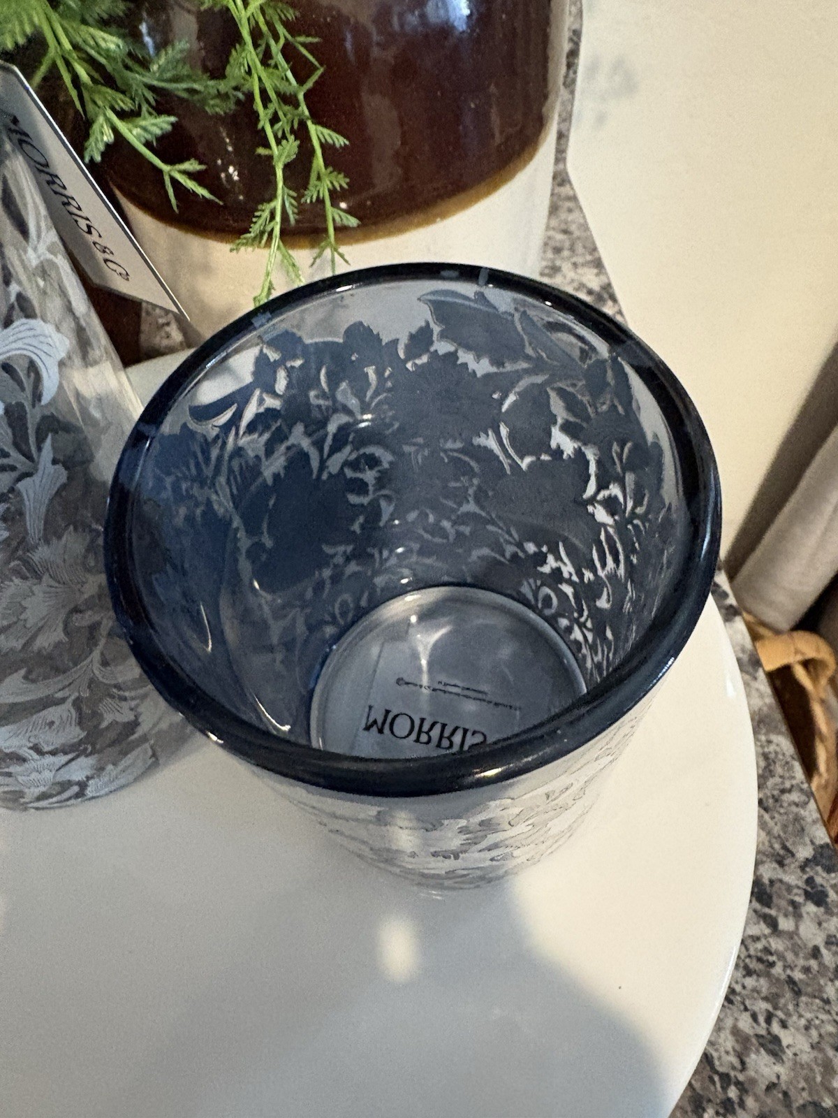 Morris and Co Beautiful 2 Pc Set Neutral Florals Soap Dispenser + Cup