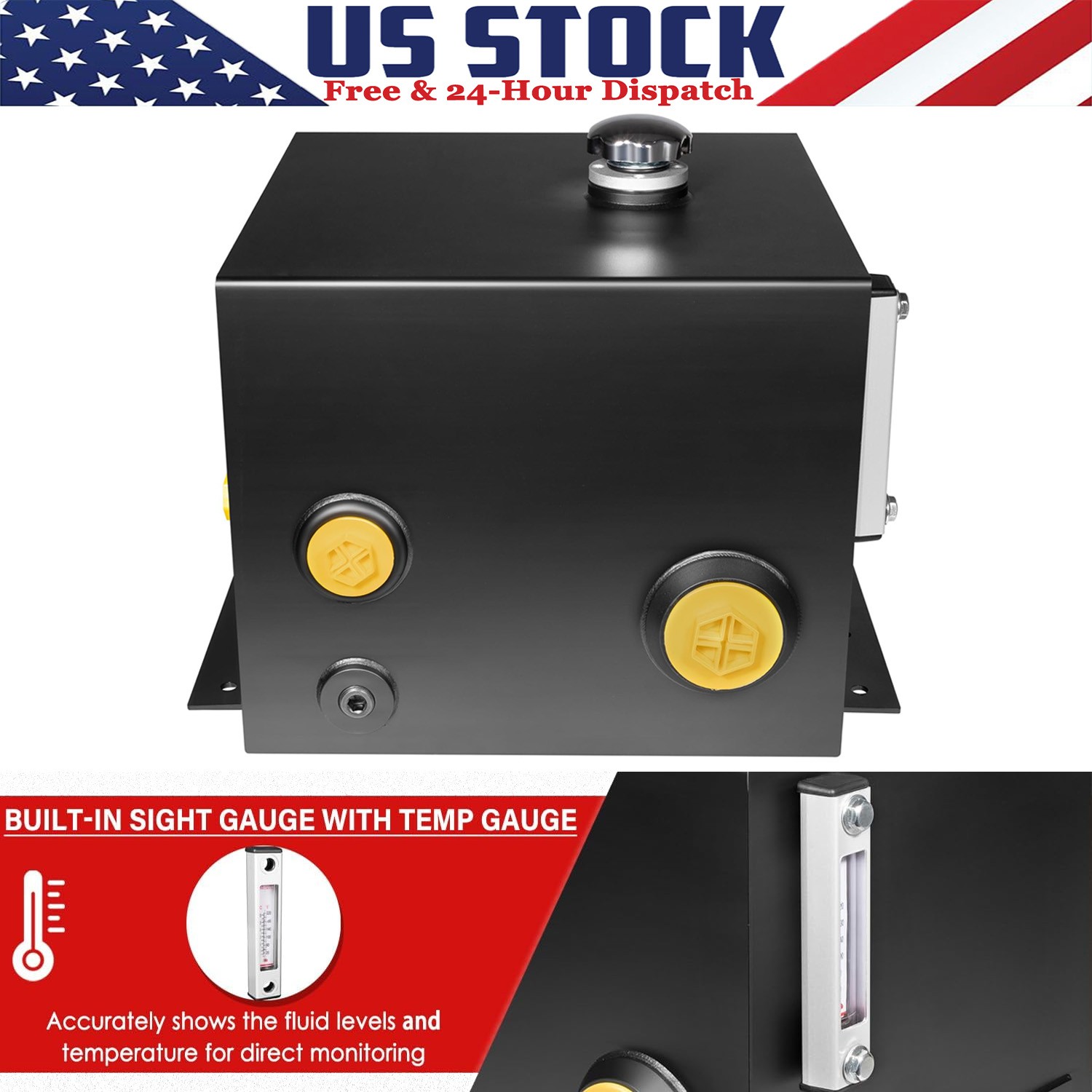 7 Gallon Hydraulic Fluid Reservoir Tank with Temp Gauge, Sight-Gauge & Breather