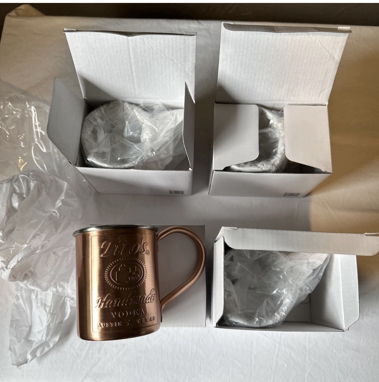 NEW IN BOX TITO'S Handmade Vodka Copper Moscow Mule Mug Cup Set Of 4