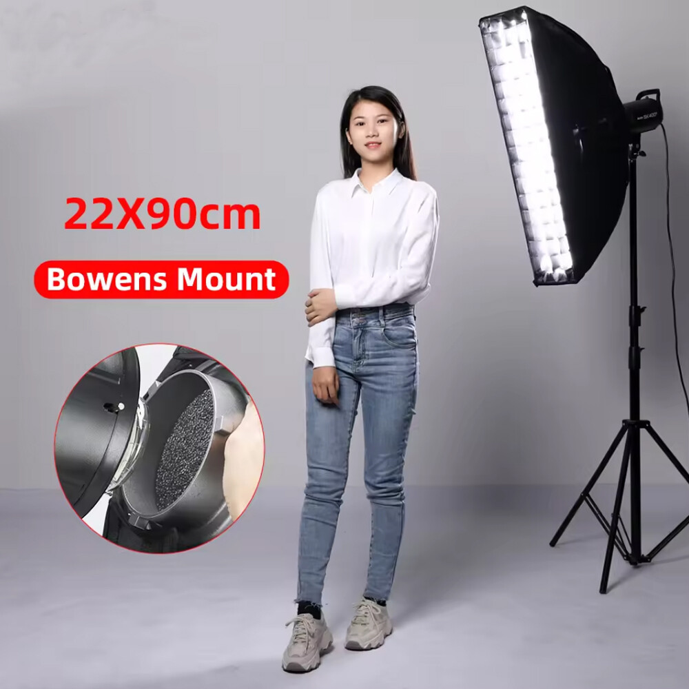 US Godox 22x90cm Rectangle Bowens Mount Strip Softbox with Grid For Strobe Flash