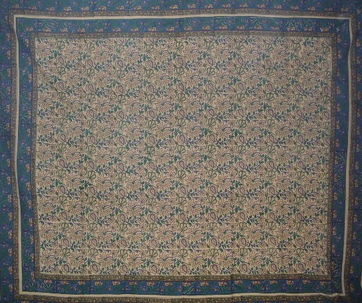 Block Print Indian Tapestry Cotton Bedspread 108" x 88" Full-Queen Blue