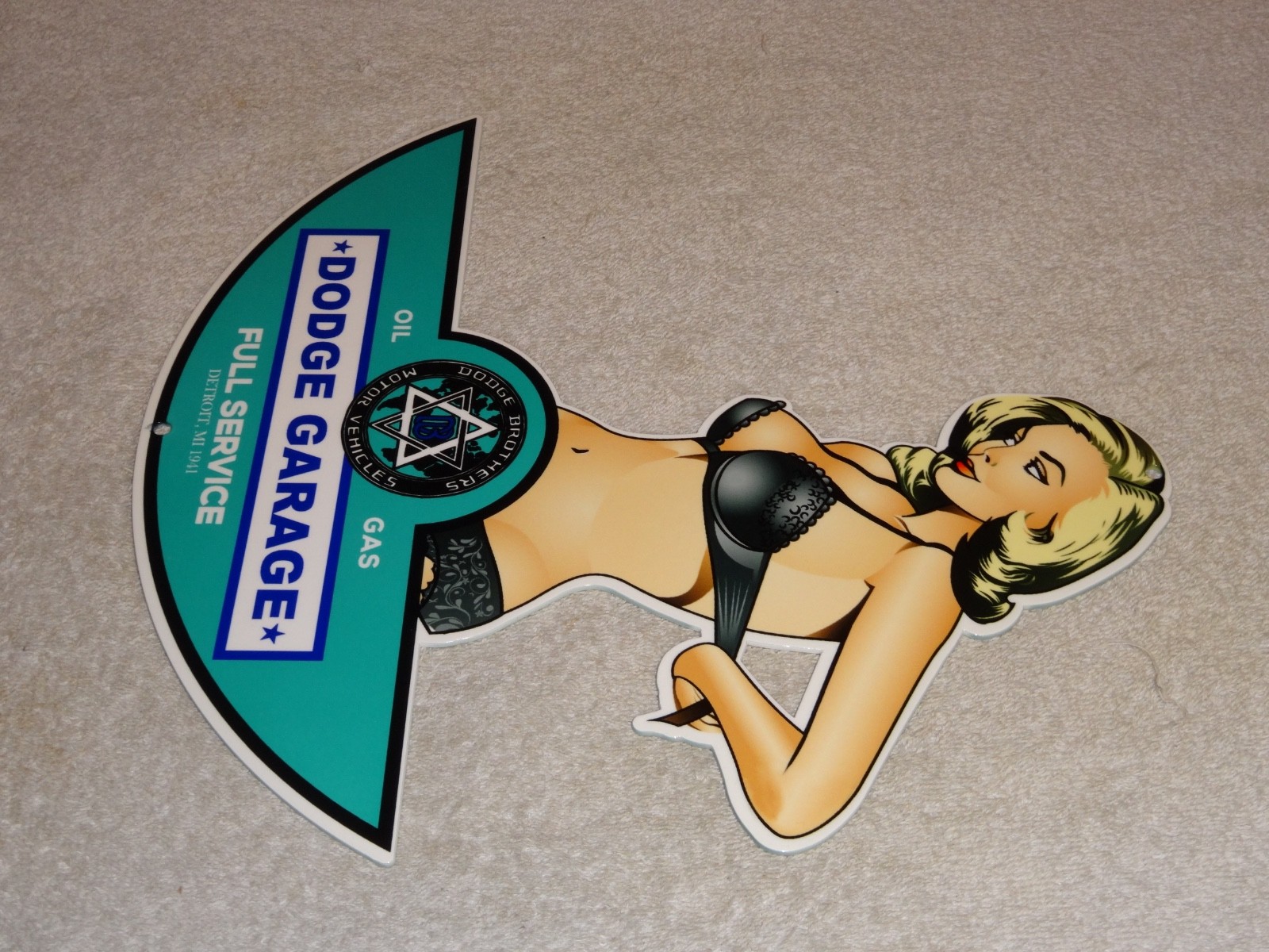 VINTAGE DODGE BROTHERS MOTOR VEHICLE SERVICE GARAGE 👩 WOMAN METAL GASOLINE SIGN