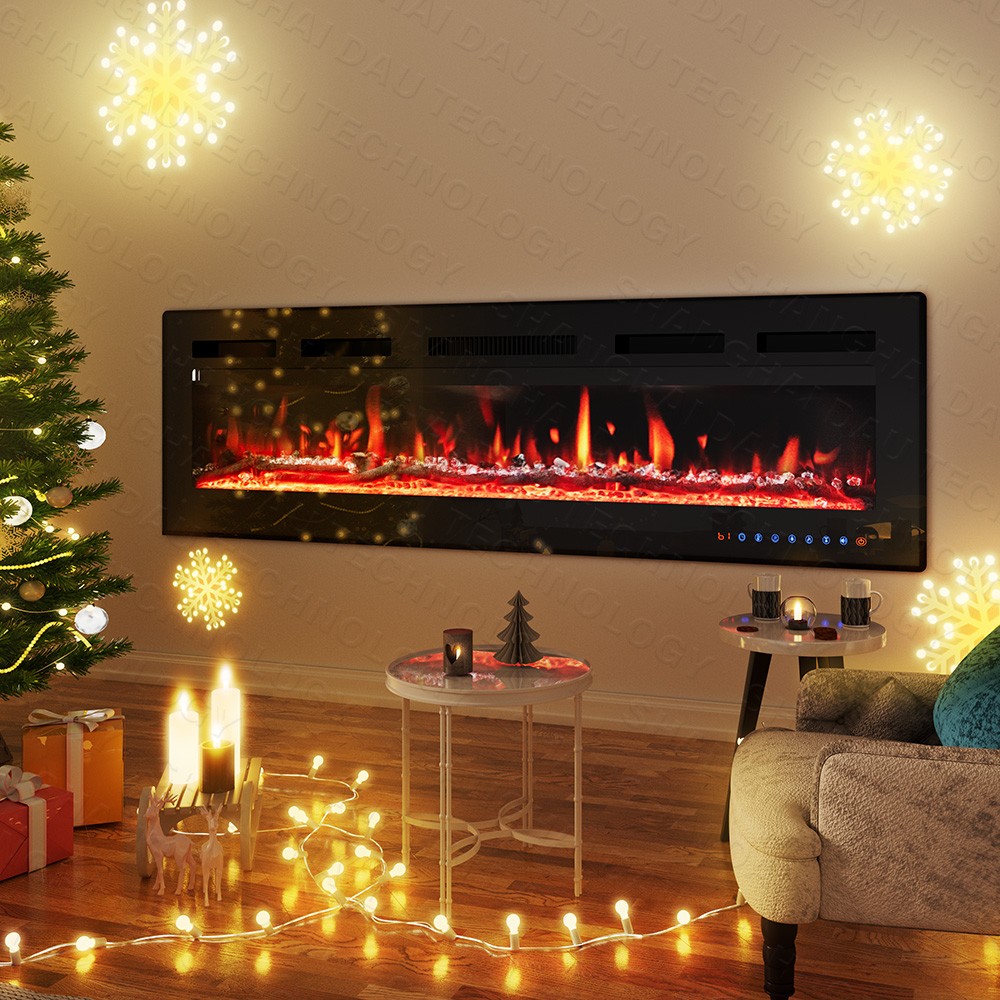 60'' Electric Fireplace Wall Mounted Heater with Remote/Adjustable Flame/Timer