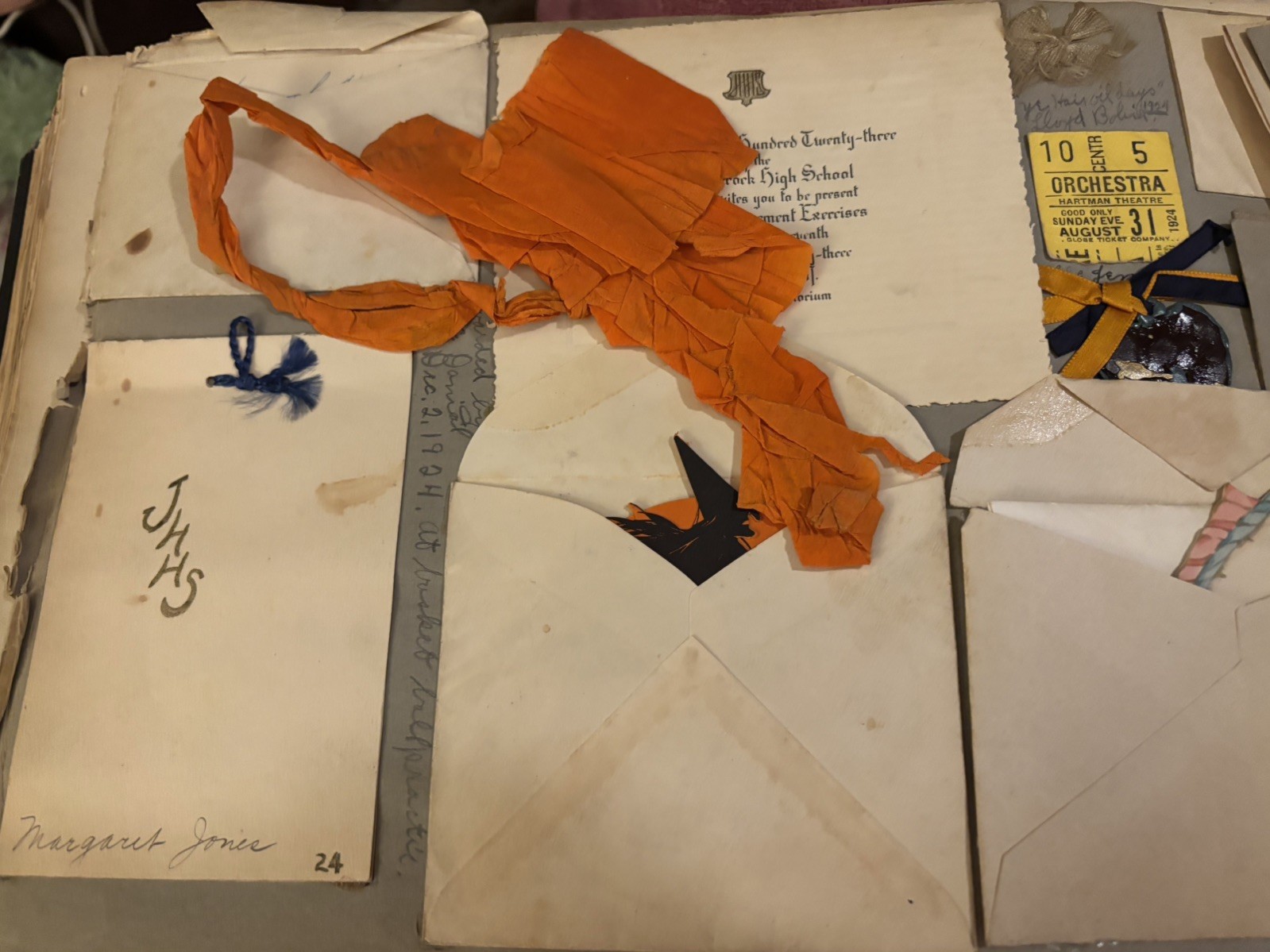 Antique 1923/24 High School Memories Scrapbook Felt Letter Invitations Playbill