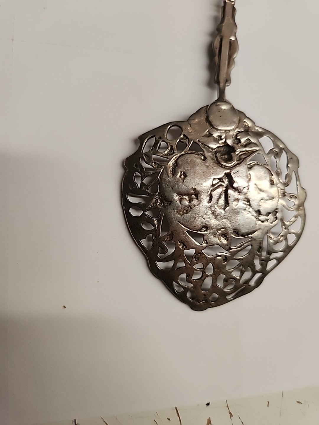 Antique Dutch Silver Tea Strainer / Spoon - Windmill & Ship Finial - 30.74g , 6"