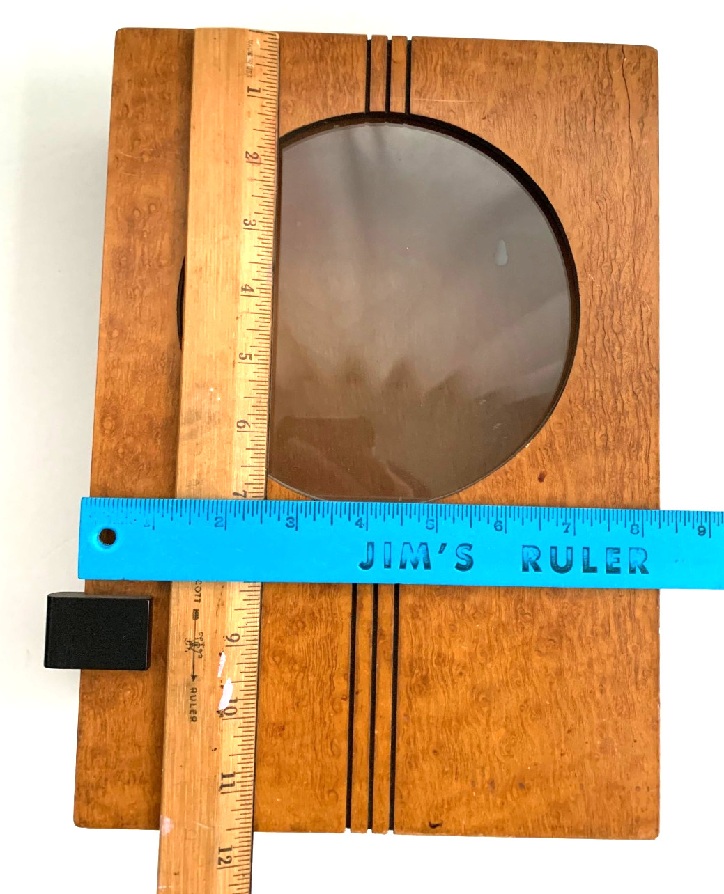 1930s Art Deco Barber Shop Cabinet Circle Glass Birdseye Maple Burton Chicago