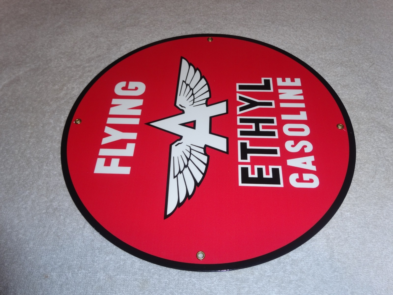 VINTAGE FLYING A ETHYL GASOLINE 11 3/4" PORCELAIN METAL SERVICE STATION OIL SIGN