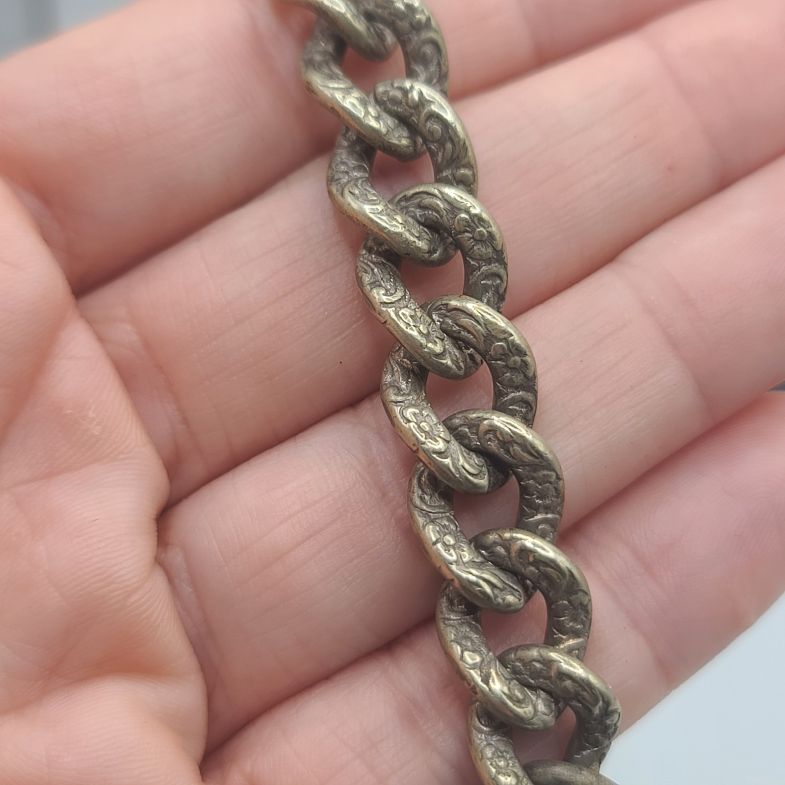 Vintage Slider Watch Chain Fob Gold Stone Fringe Silver Tone HEAVY NICE