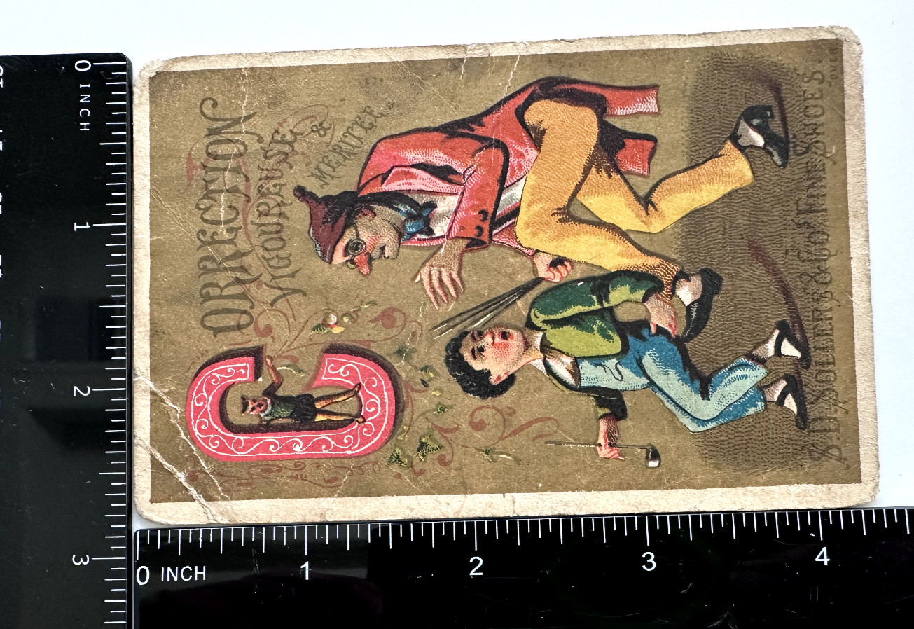SOLLERS & CO FINE SHOES MISCHIEVOUS CHILD & ELDER VICTORIAN TRADE CARD - J785