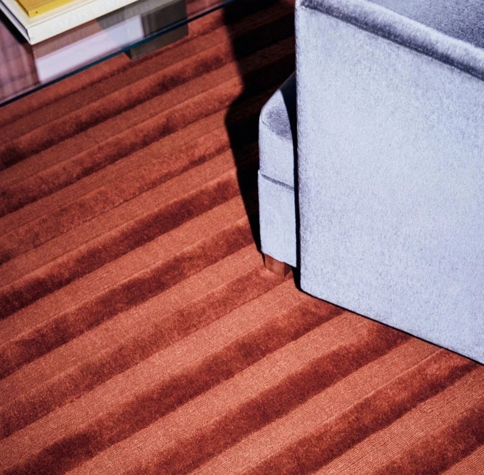 Hand Tufted Wool Area Rug 8x10 9x12 ft - Nordic Knots Striped Burgundy Area Rug