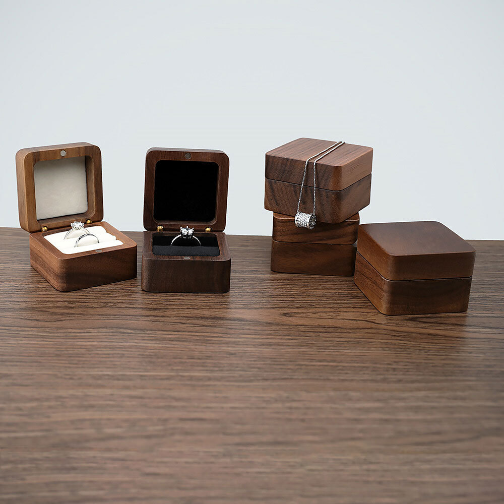 Wooden Engagement Ring Box for Proposal Wedding Pictures or Gift, Minimalist #F