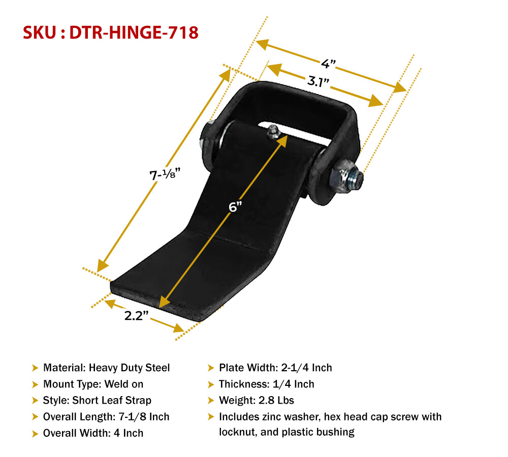 (4 Pack) Black Strap Style Long Leaf Steel Weld On Dump Trailer Door Hinge
