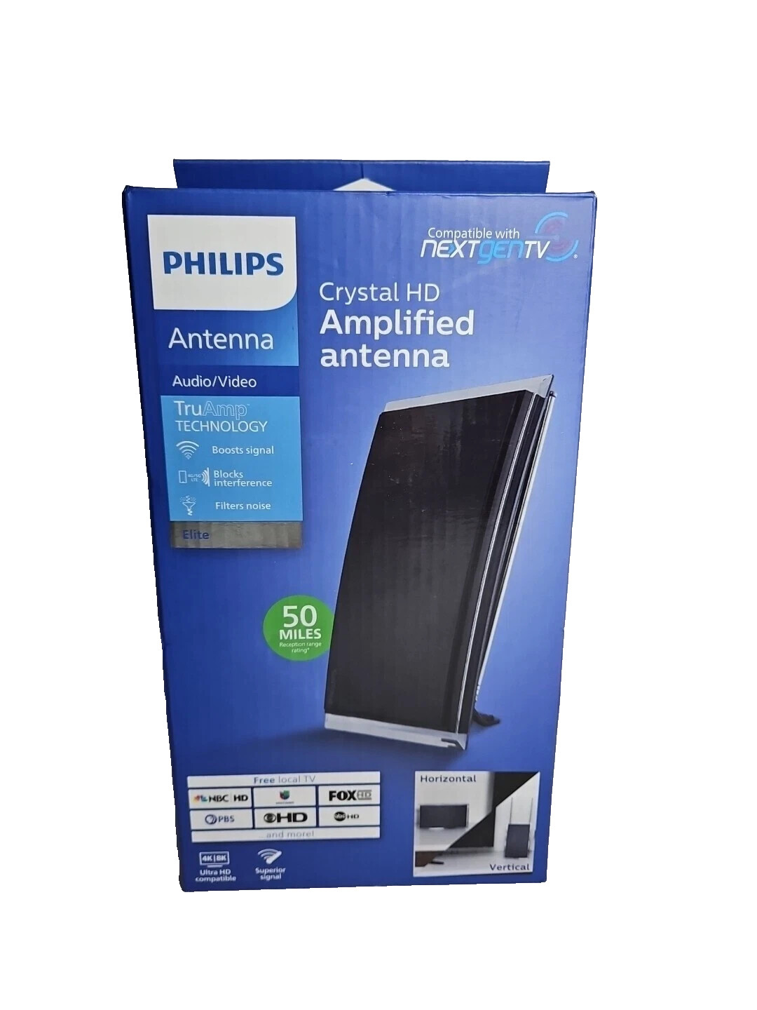 Philips Crystal HD Indoor Amplified TV Antenna with 6' Coaxial Cable – Black