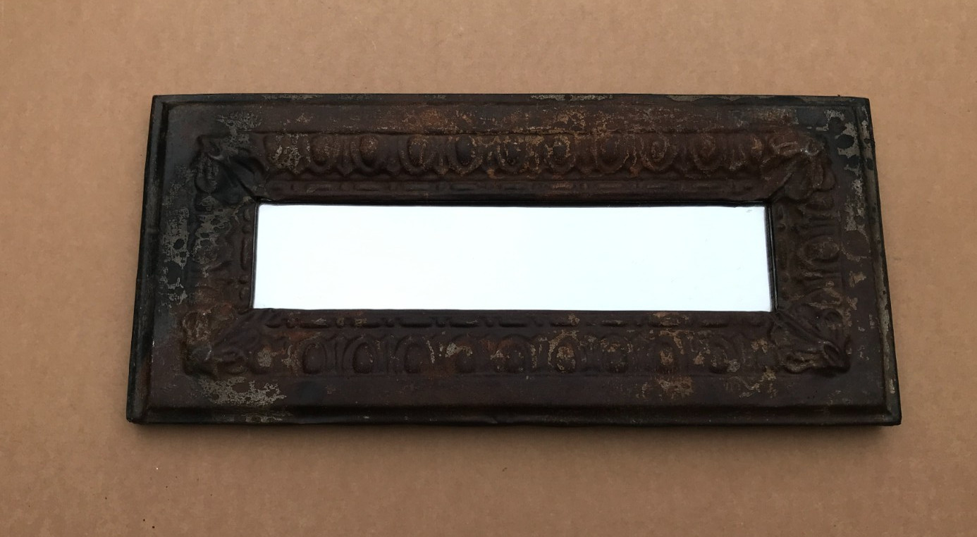 VTG Decorative Egg & Dart Salvaged Tin Ceiling 10x23 Rust Mirror Old 480-26B