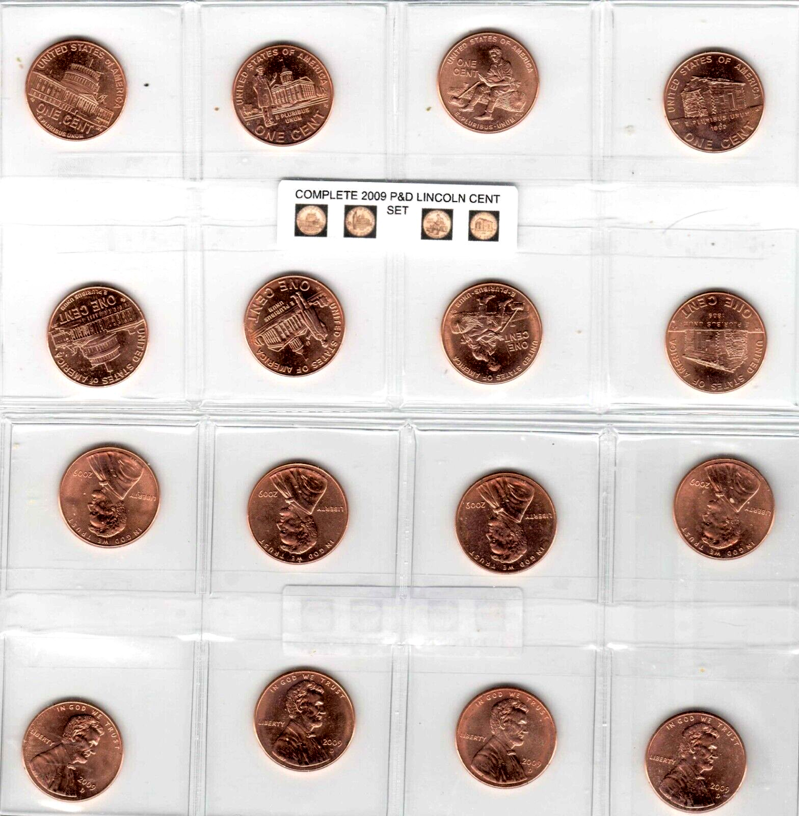 2009 P&D Complete 8 Coin Lincoln Penny Set in "Brilliant Uncirculated" BU