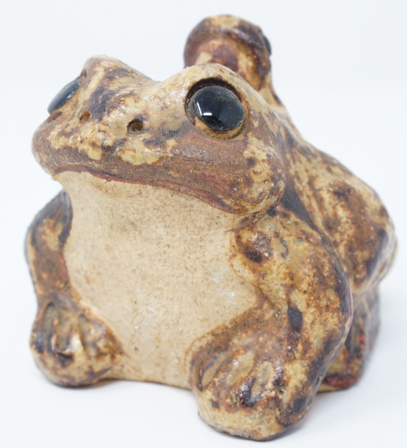 Vintage Japan Shigaraki Ware Toad With Baby Good Luck Figurine 2.5"
