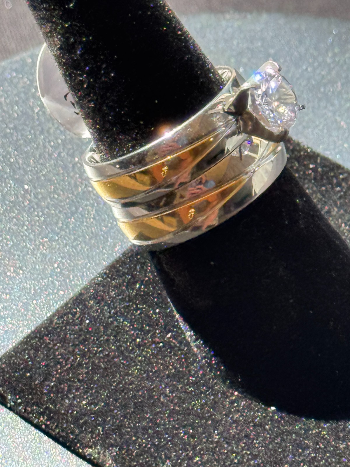 Beautiful Two Toned Stainless Steel CZ Wedding Set Size 8