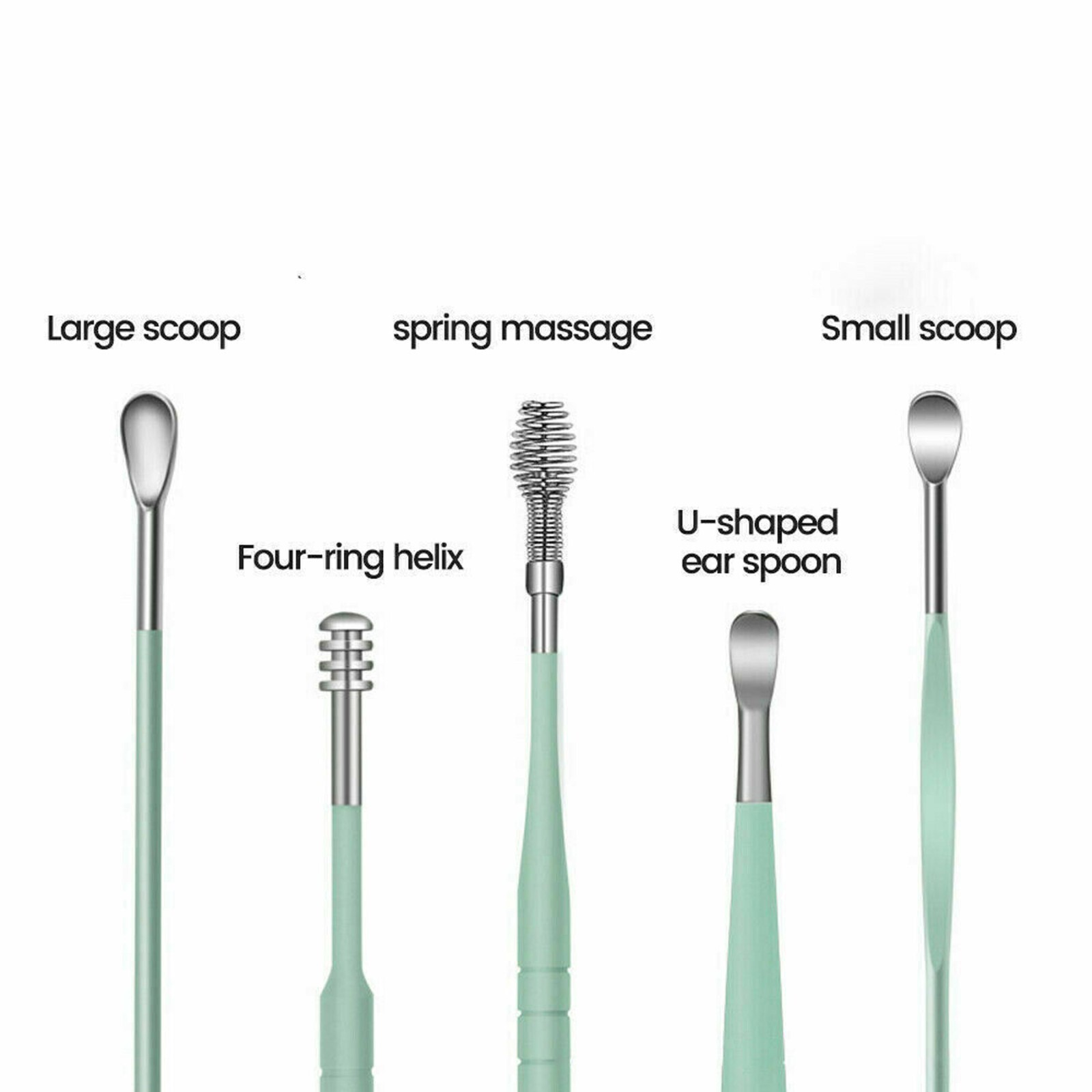 6PCS Ear Pick Cleaning Set Spiral Tool Spoon Ear Wax Remover Cleaner Curette Kit