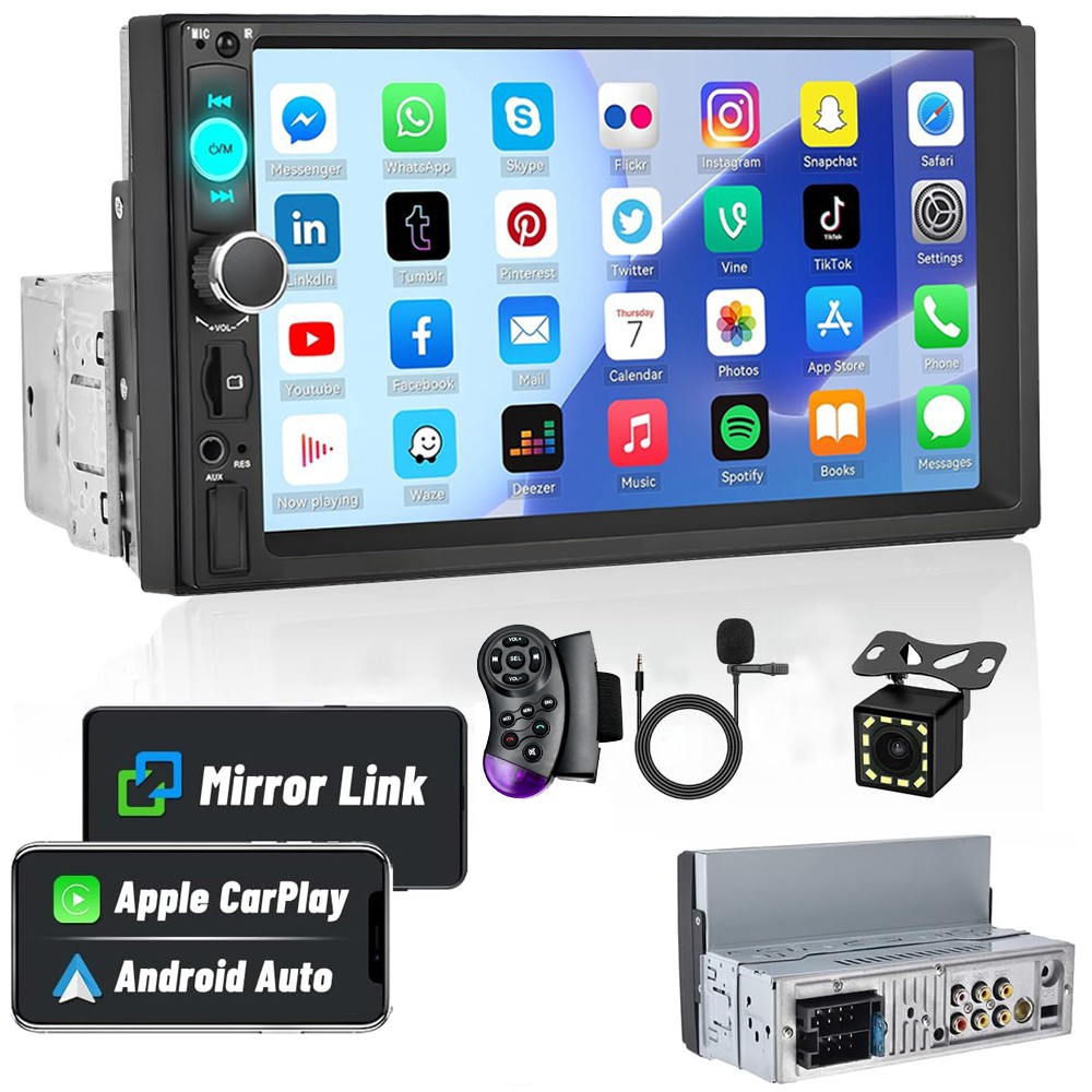 Single 1Din 7" Touch Screen Stereo Bluetooth Radio Car Apple/Android Carplay GPS