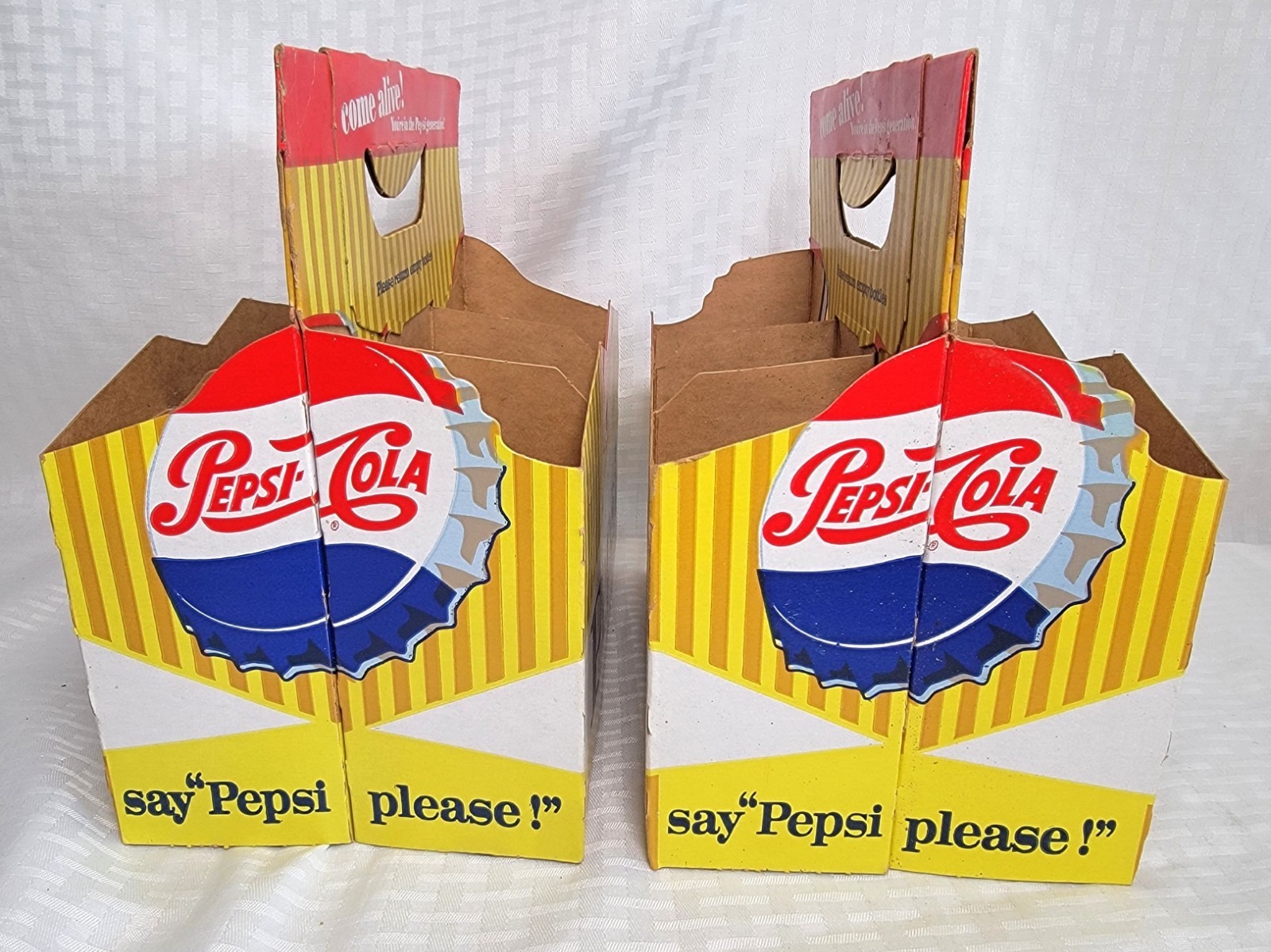 Vintage Pepsi Cardboard Carrier, Lot of 2, "Come Alive" Slogan, 1960s