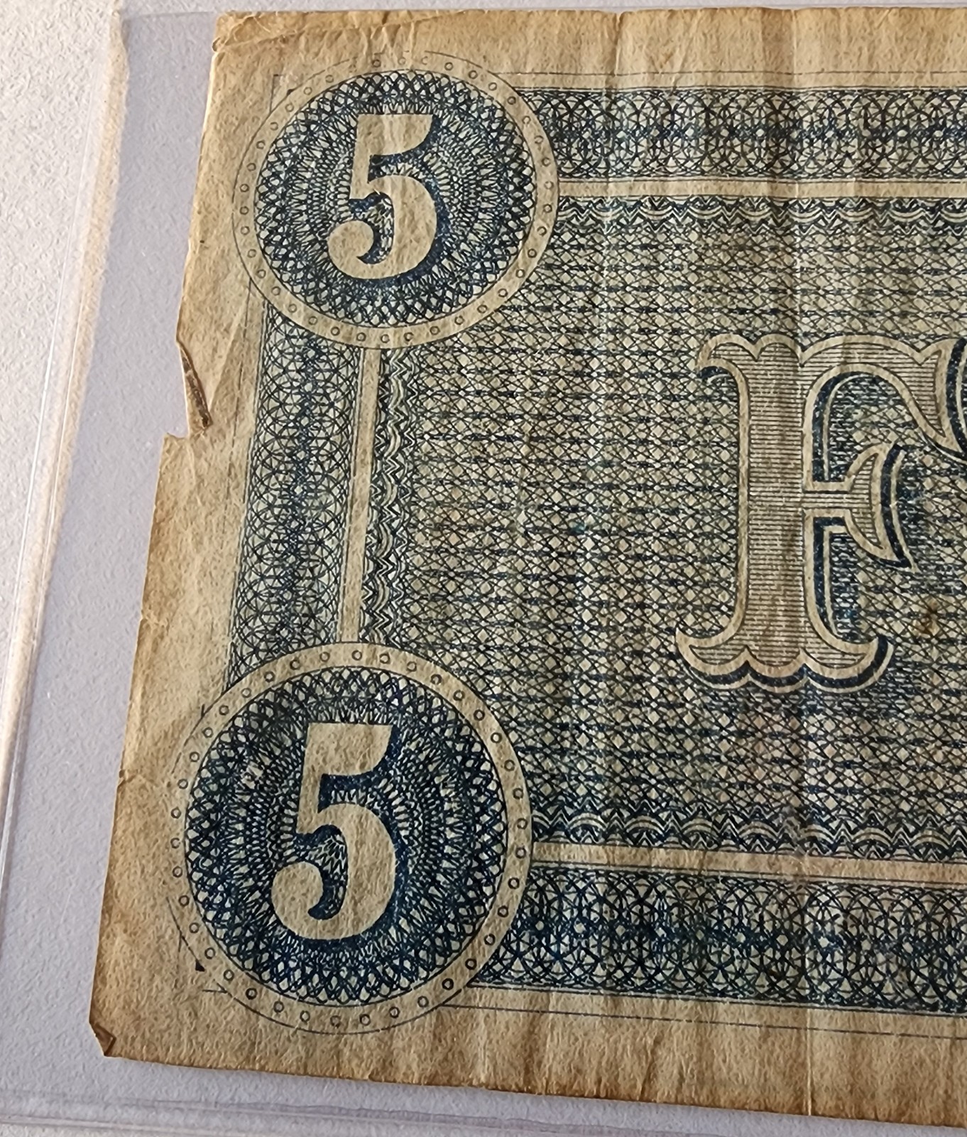 $5 1864 Five Dollar Bill Note Confederate States of America off center error