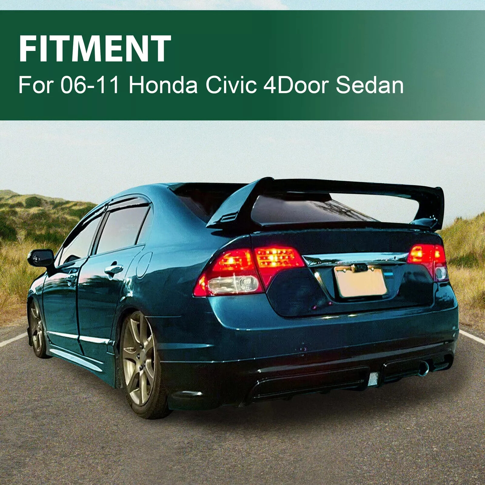For 06-11 Civic 4DR Sedan Gloss Black Painted Mugen Style RR Trunk Wing Spoiler
