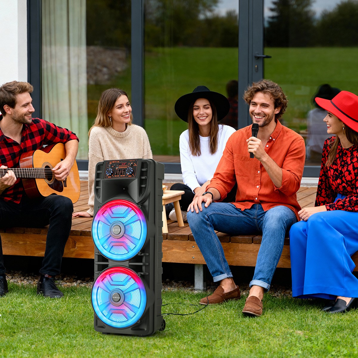 Dual 12" Portable Bluetooth Party Speaker Heavy Bass Sound with Mic FM Karaoke