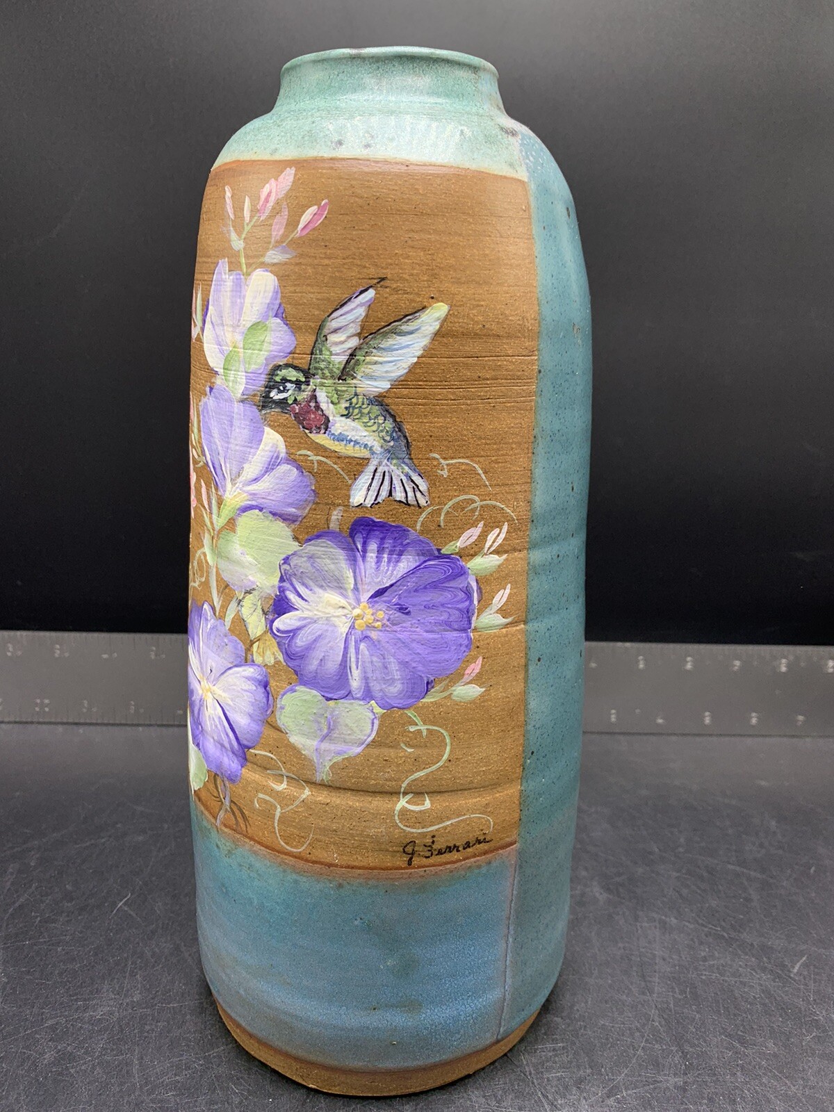 Hummingbird Vase Pottery Hand Painted Floral Art Planter