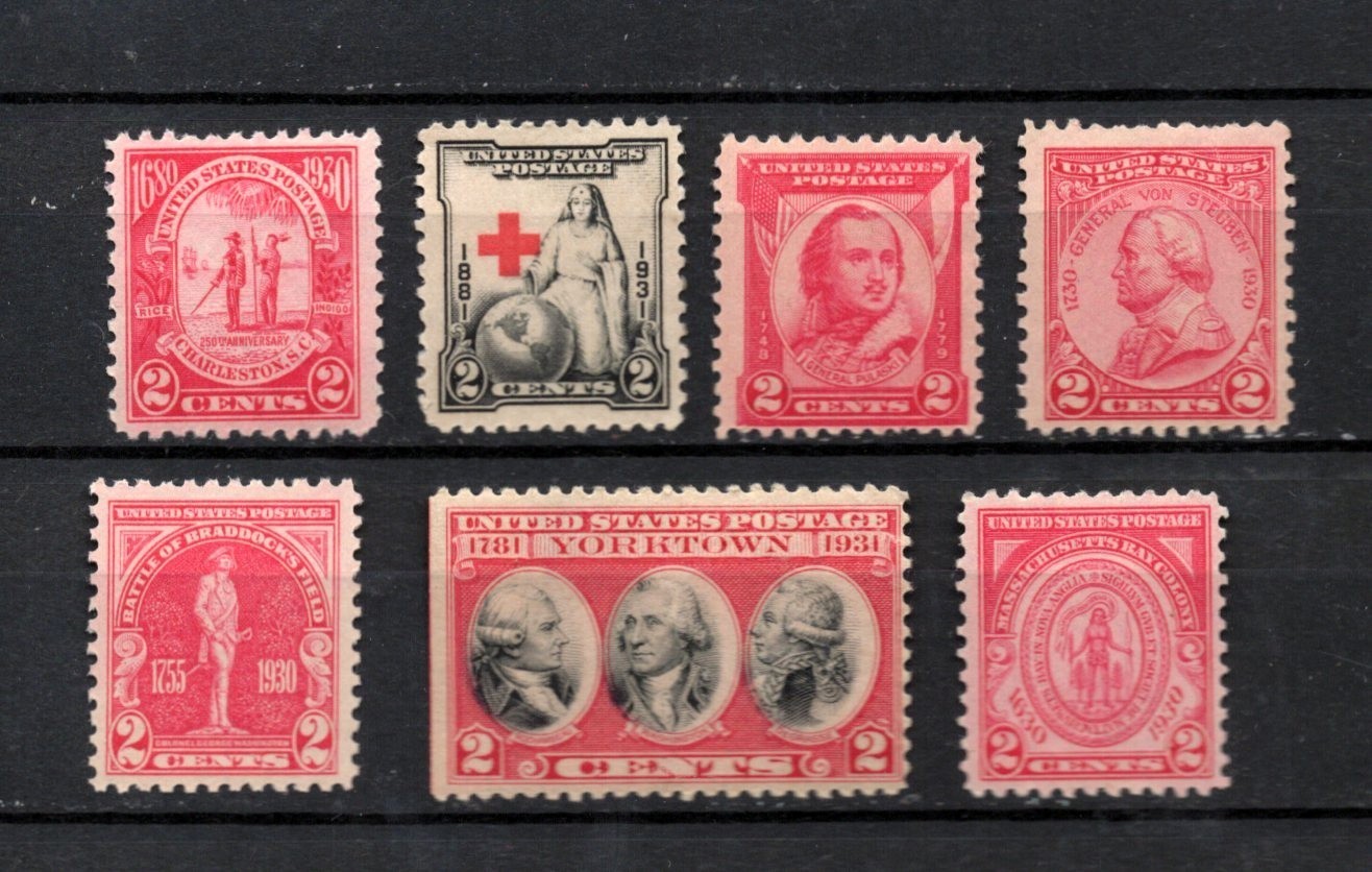 1930–31 U.S. Commemorative Stamp Set MNH – 7 Stamps SC #682-683, 688-690,702-703