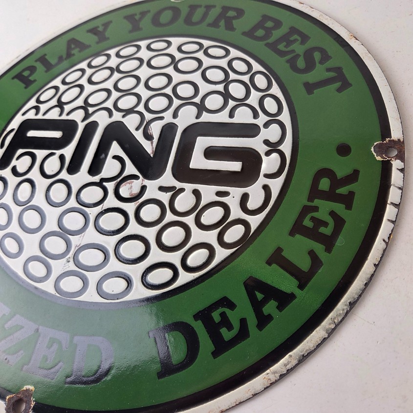Vintage Ping Golf Sign - Play Your Best Golfing Dealer Porcelain Gas Pump Sign