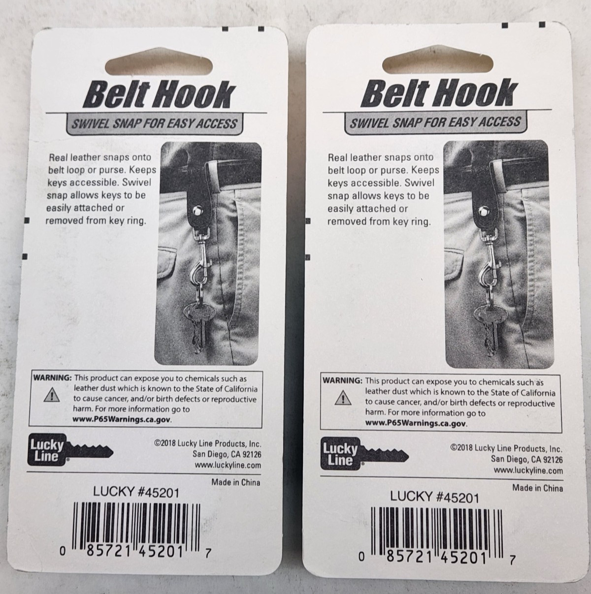 LOT OF 2 - Lucky Line 45201 Leather Belt Hook with Bolt Snap Key Chain Accessory