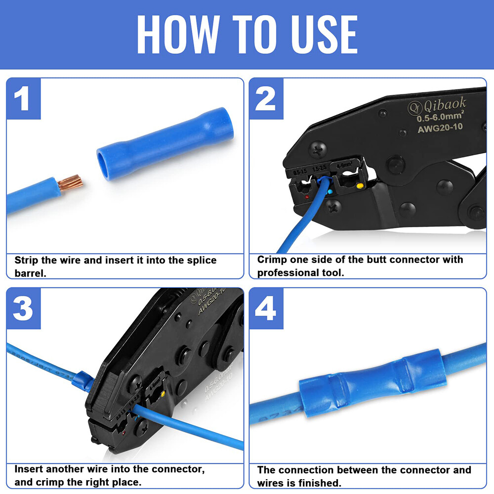 500Pcs Insulated Electrical Straight Butt Splice Crimp Wire Connectors Terminals