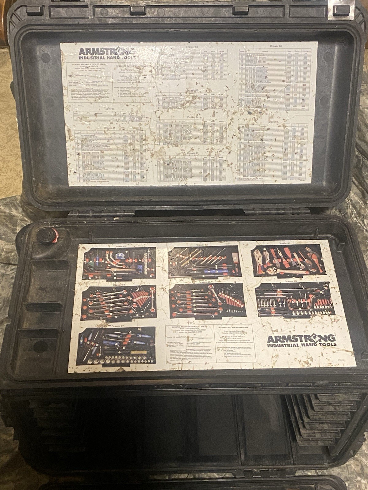 COMPLETE ARMSTRONG US ARMY GENERAL MECHANICSTOOL KIT 7 DRAWERS PELICAN 450 CASE