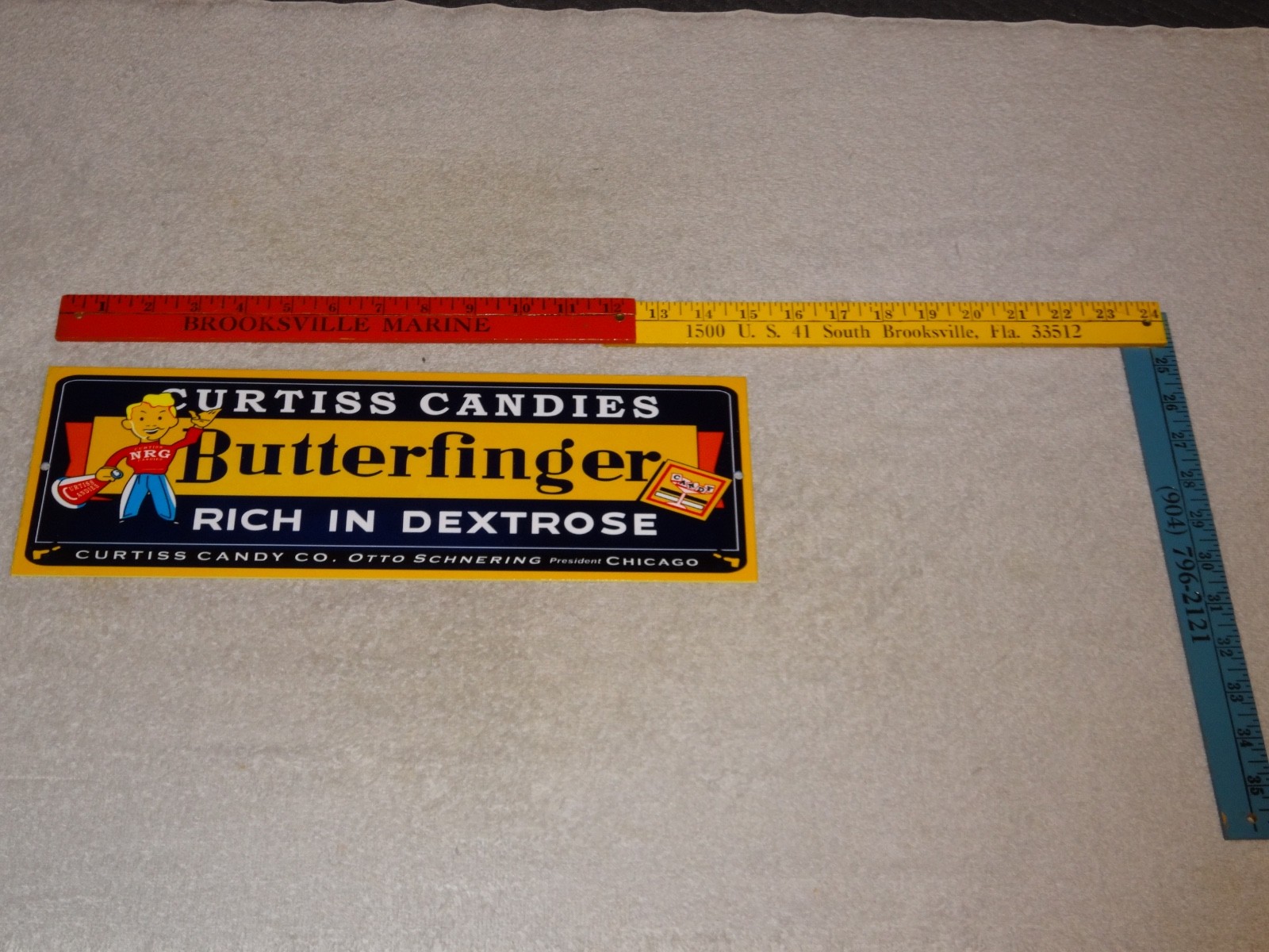 VINTAGE CURTISS CANDIES BUTTERFINGER 15" METAL CHICAGO CHOCOLATE CANDY BAR SIGN!
