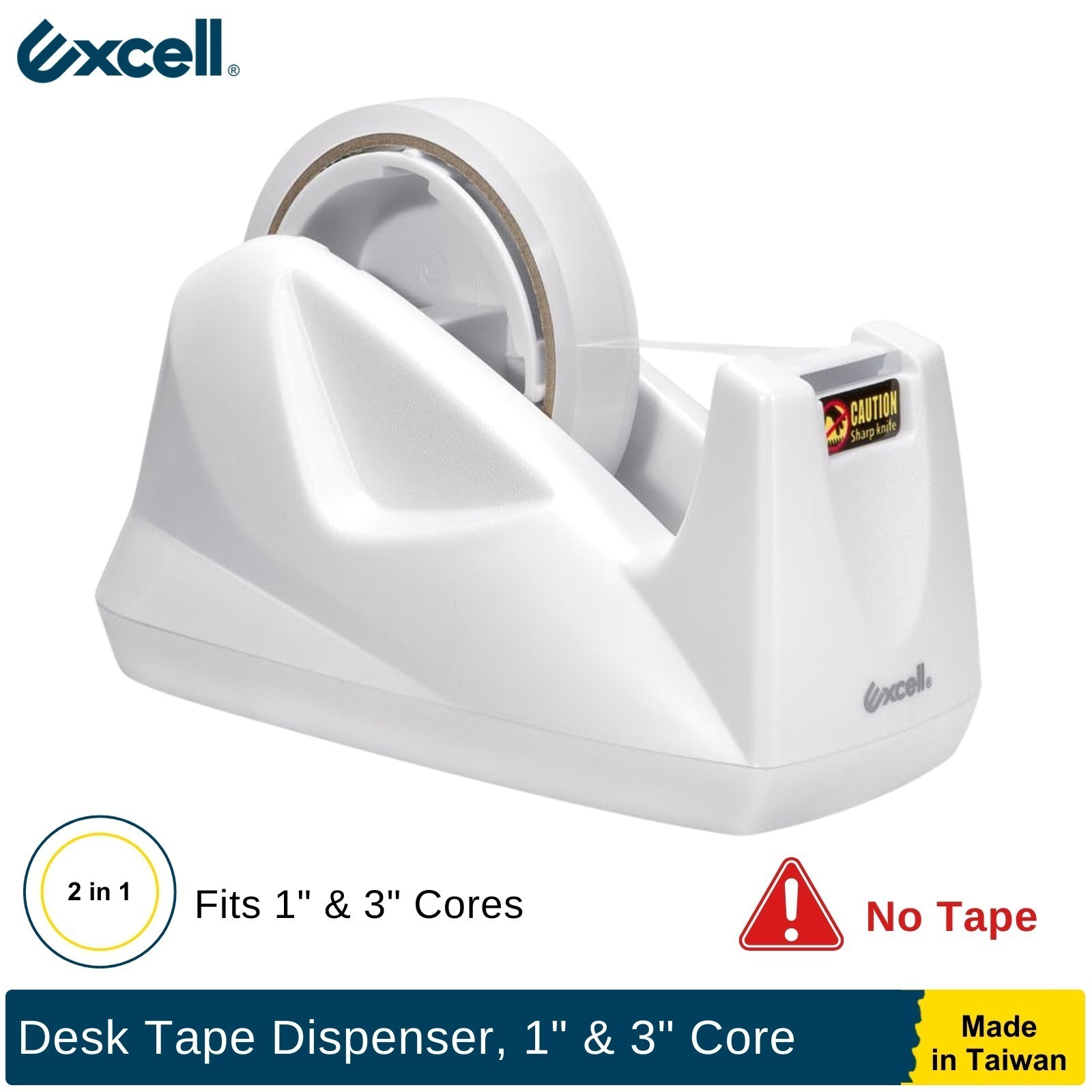 Excell Premium Dual-Core Desk Tape Dispenser Weighted Base 1" & 3" Core No Tape