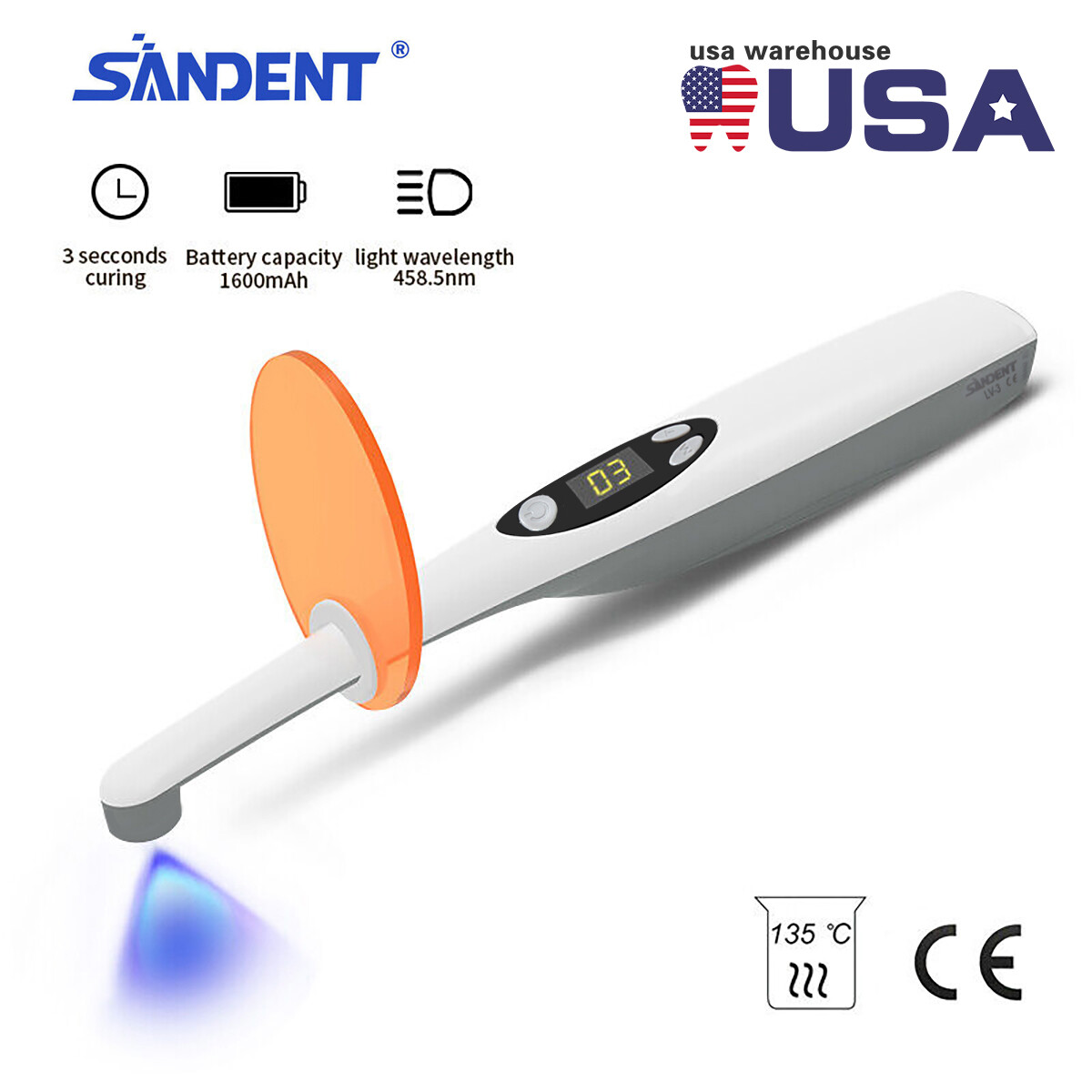 Dental Wireless Cordless LED Curing Light Composite Resin Cure Lamp LED-B USA-OR