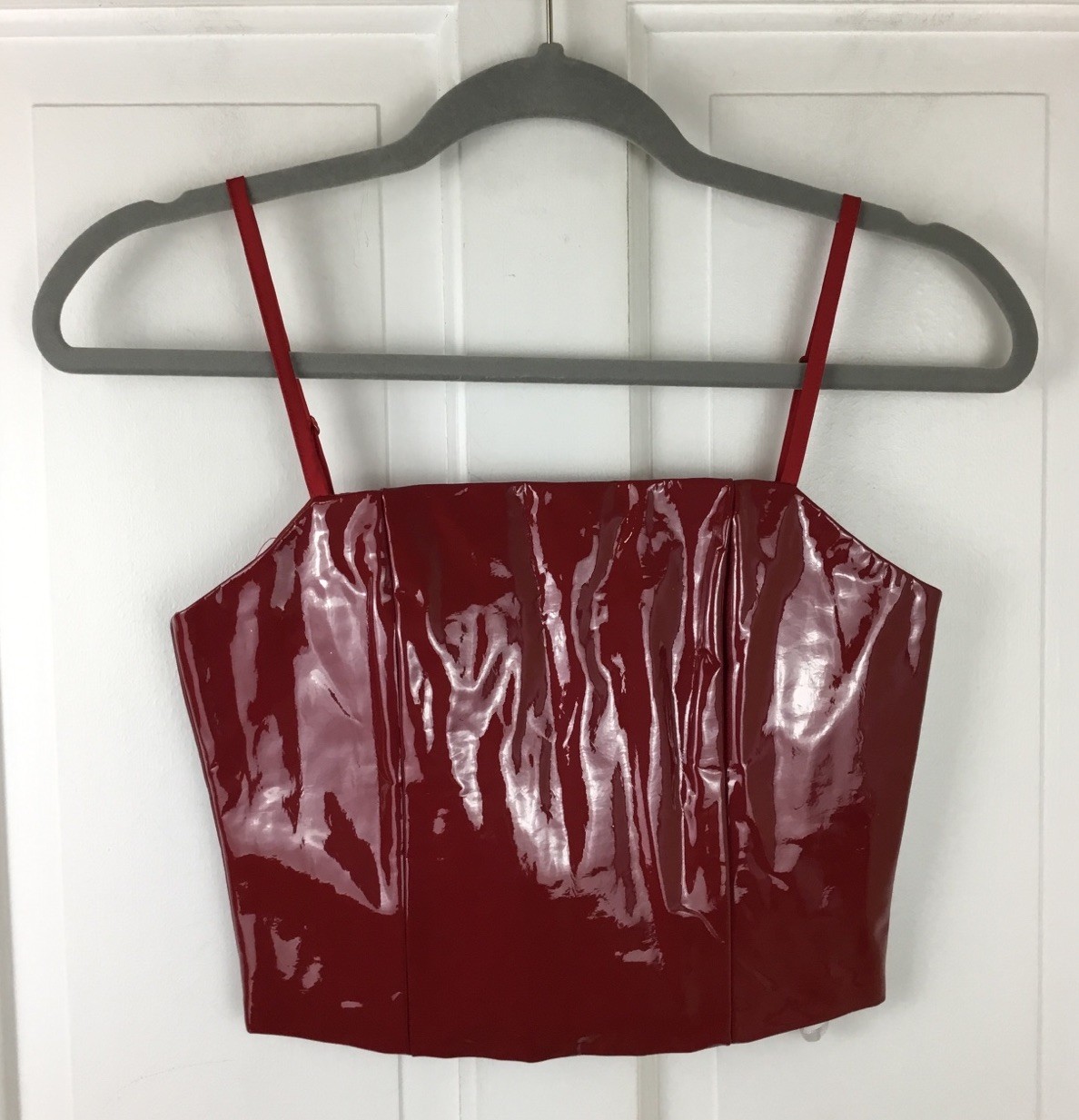 Superdown Red Faux Leather Corset top Zip Back Adjustable Strap EUC