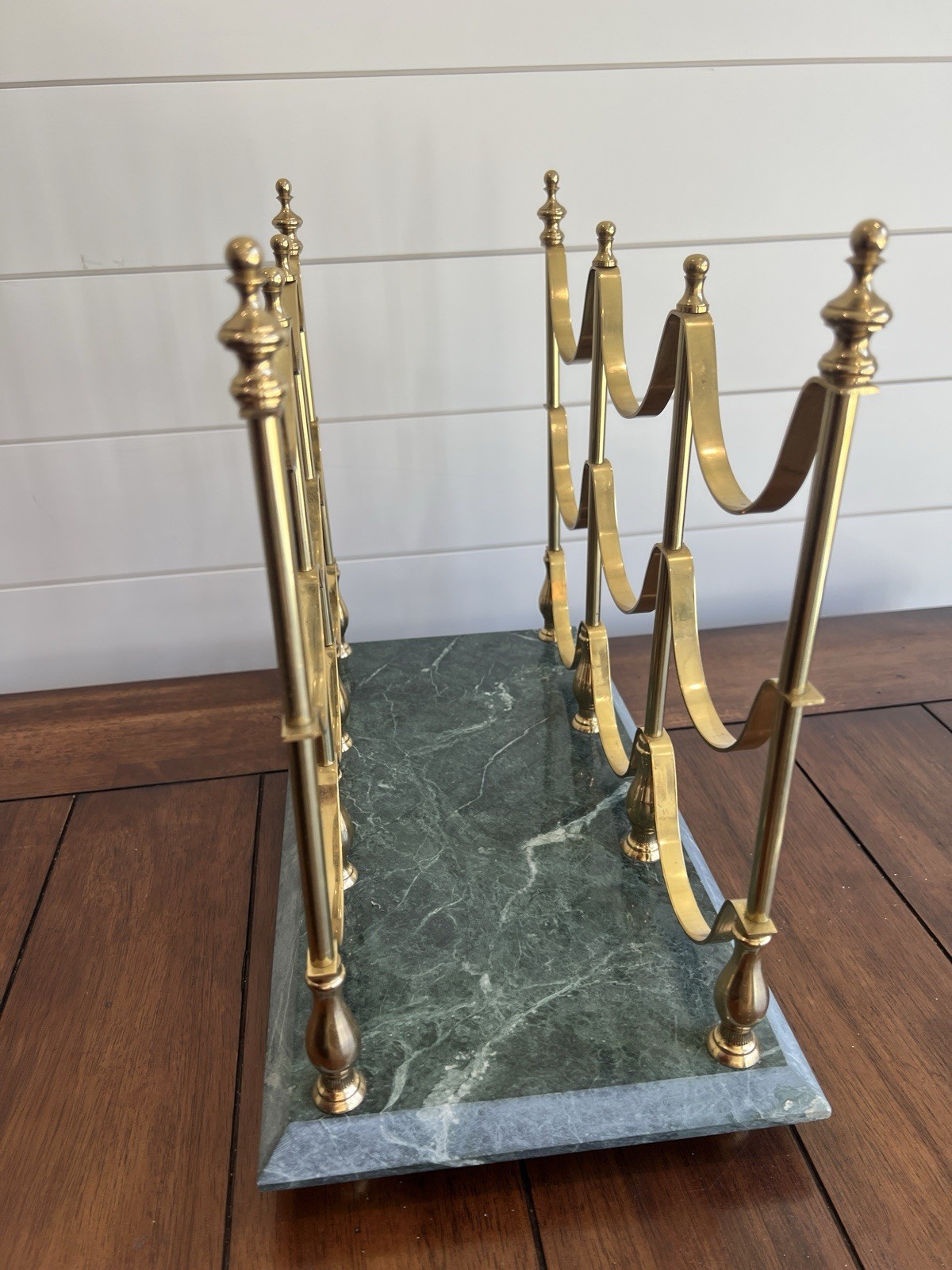 WINE Bottle RACK TRAY Magazine HOLDER Brass Marble BARWARE CHIC DUDE