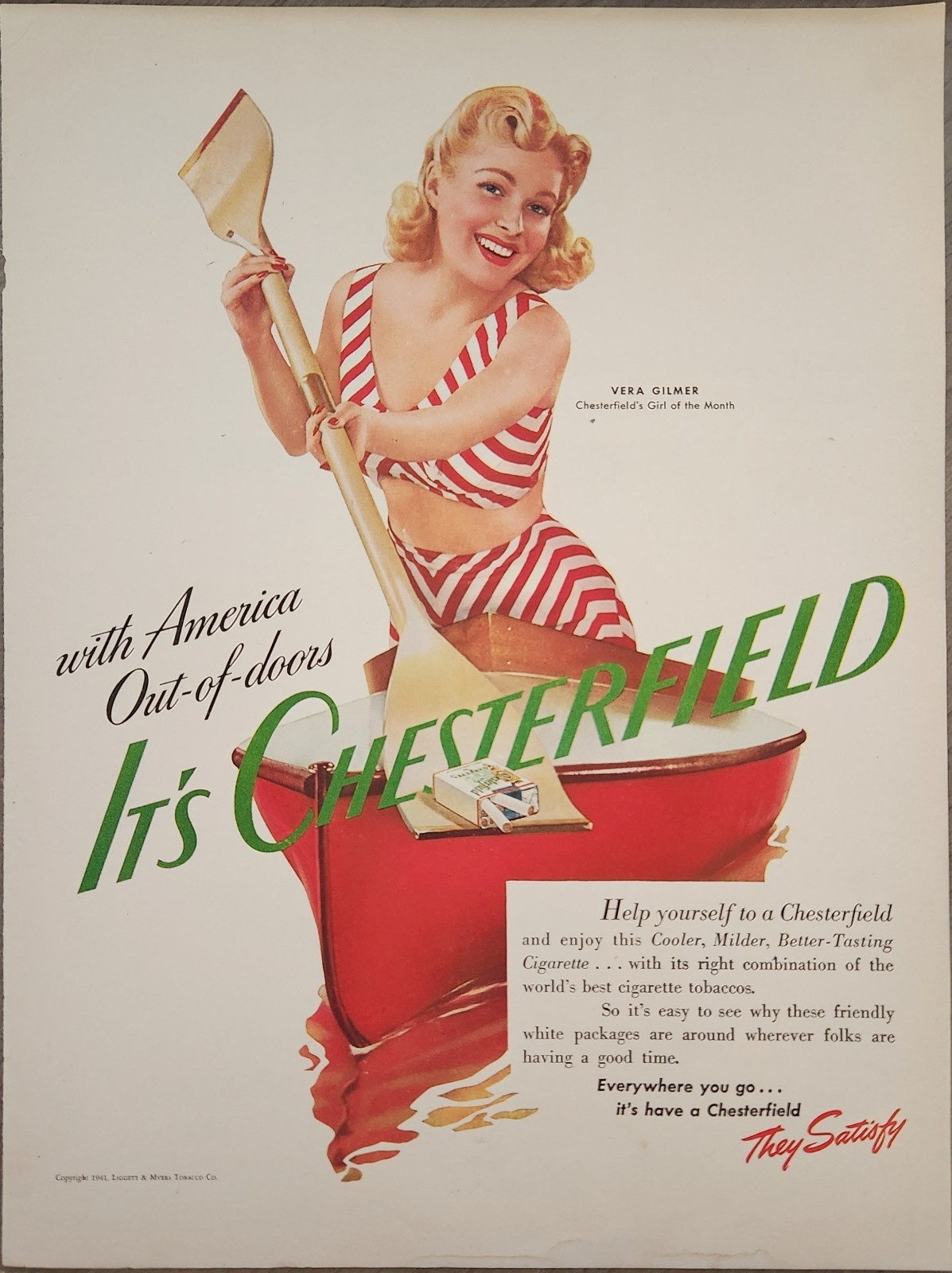 1941 Chesterfield Cigarettes Vintage Ad Vera Gilmer Girl of the Month