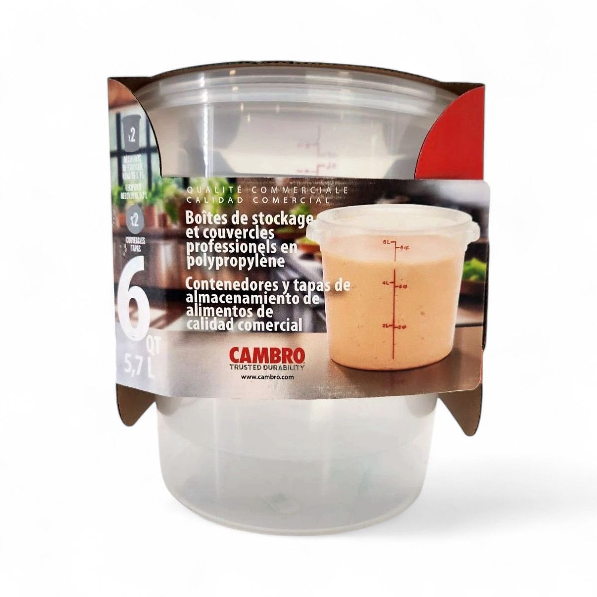 Cambro Round Translucent Food Storage Container with Lids 6 QT - 2 Pack