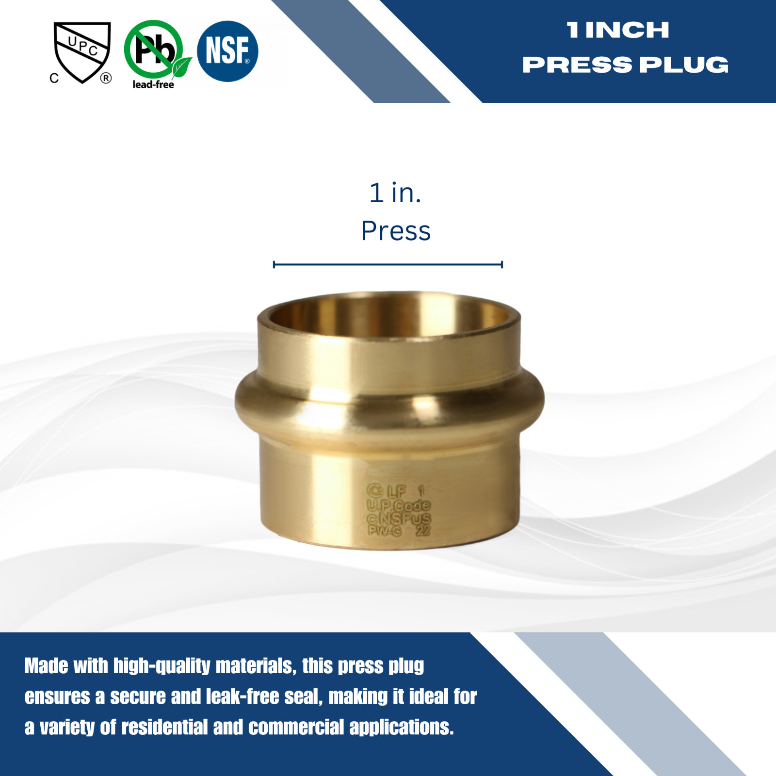 10 Pack XFITTING 1" Press Plug, Lead Free Brass, ProPress