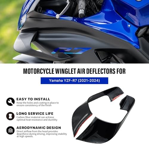 MANCANL Motorcycle Winglet Fairings for Yamaha YZF-R7 (2021-2024) Bright Black