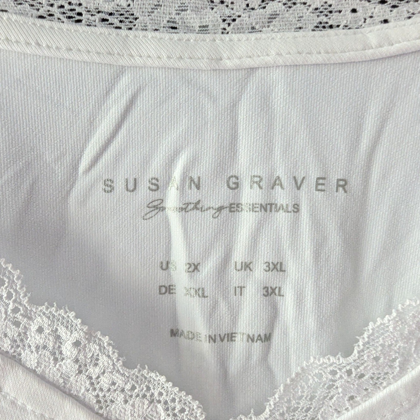 Susan Graver Essentials White Lace Trim V-Neck Camisole Tank Top Womens 2X