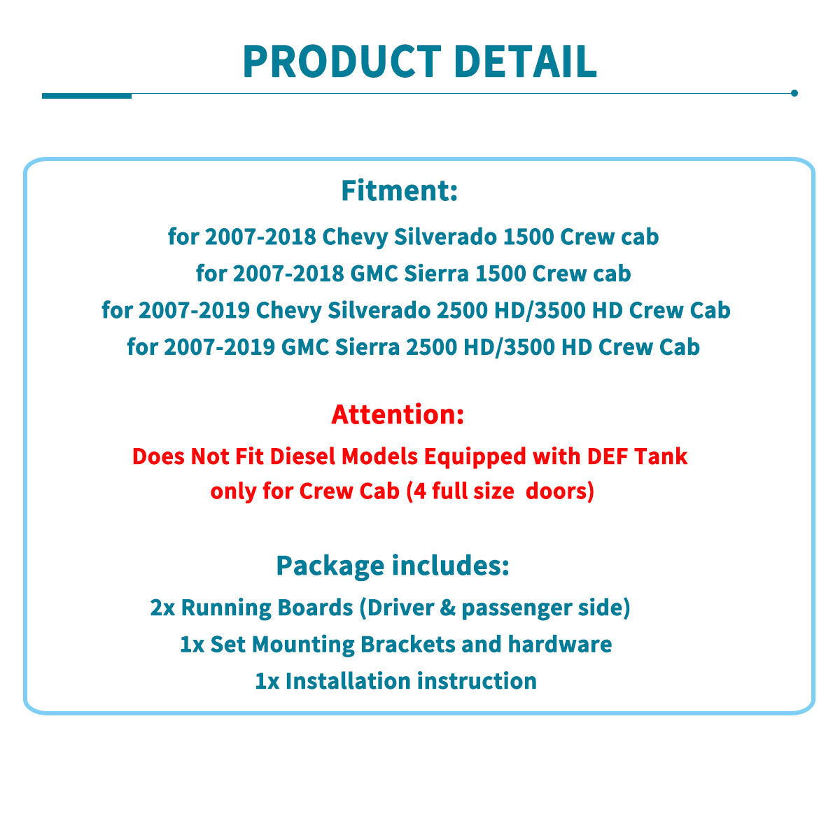 6" Running Board for 07-18 Chevy Silverado Sierra Crew Cab Side Steps Nerf Bars