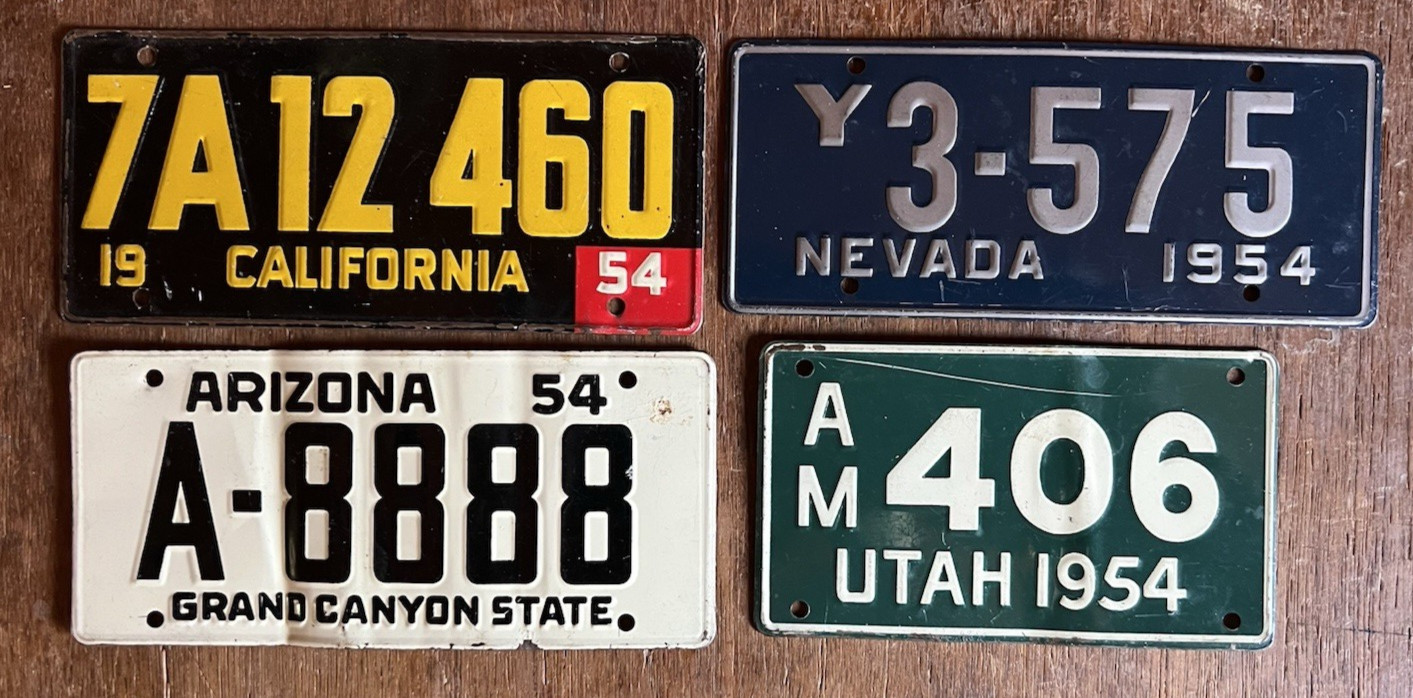 (4) 1954 Wheaties License Plates (California, Nevada, Arizona & Utah) LOT