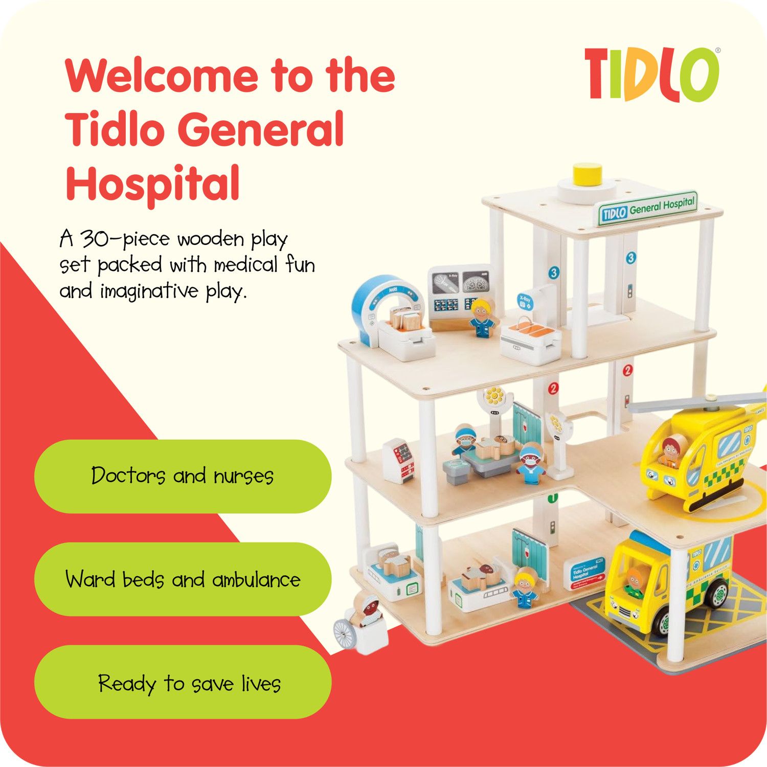 Tidlo Wooden Hospital Playset