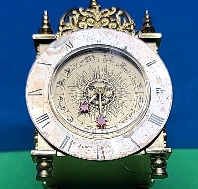 Vintage Ornate Swiss Mechanical Wind Arnex Alarm Clock. - Working Nicely.