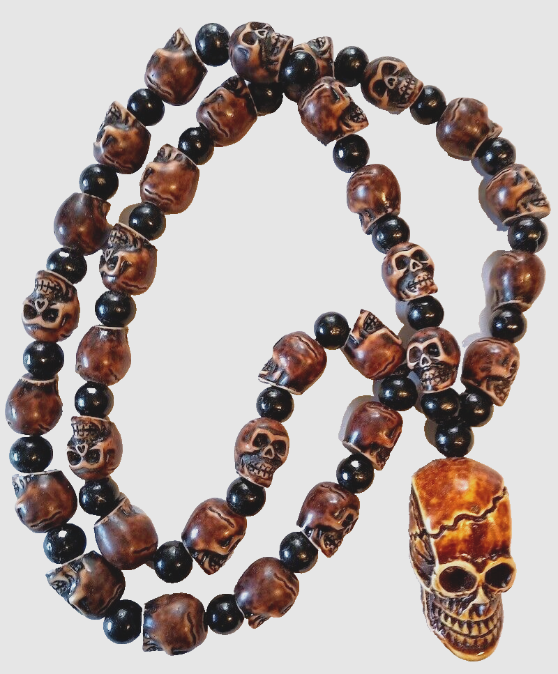 Necklace or Bead Strand - High Detail Resin Skull Beads, 33 Skulls, 17 Inches