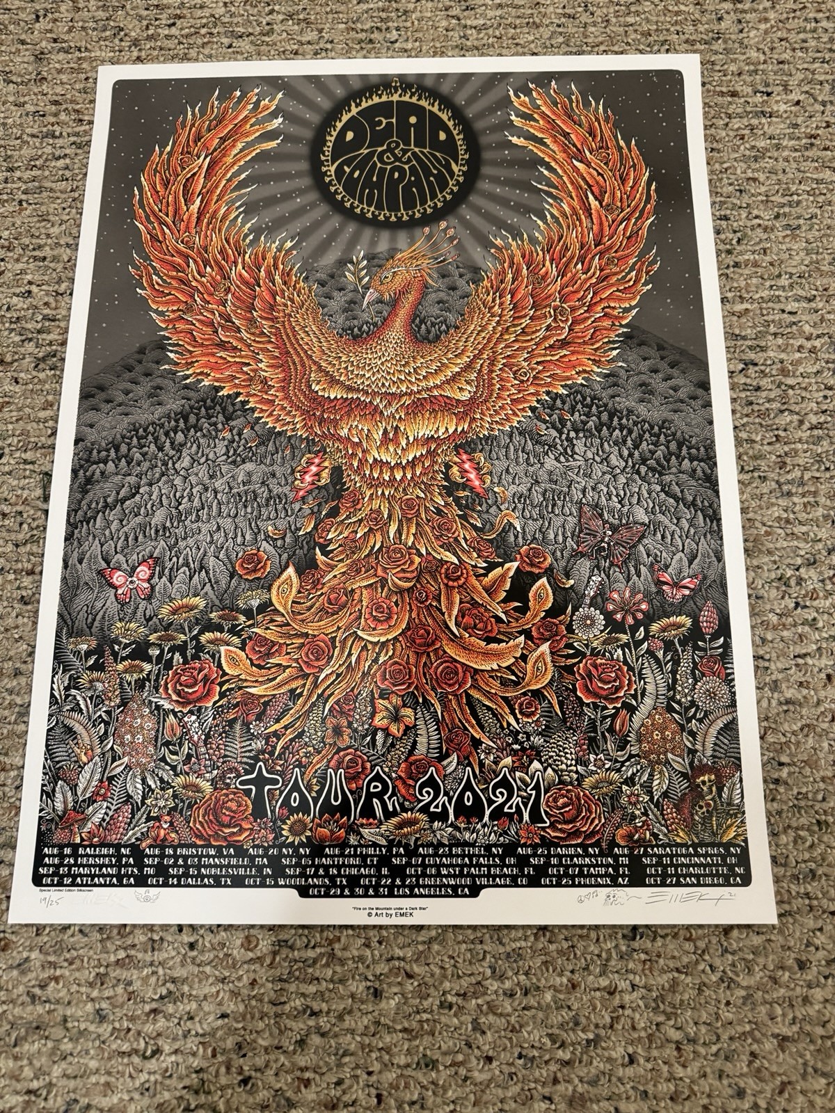 Dead And Company 2021 Summer Tour Poster Red And Black Variant S & N 19/25 M/NM